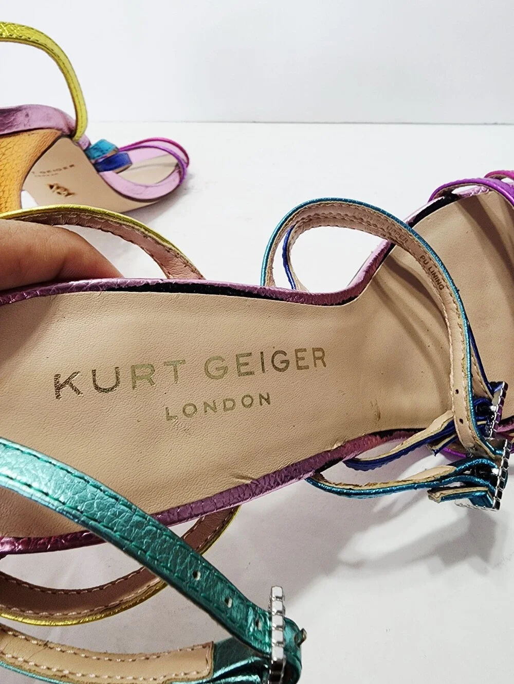 Kurt Geiger Pierra Rainbow Metallic Strappy Stiletto Sandals Size 38